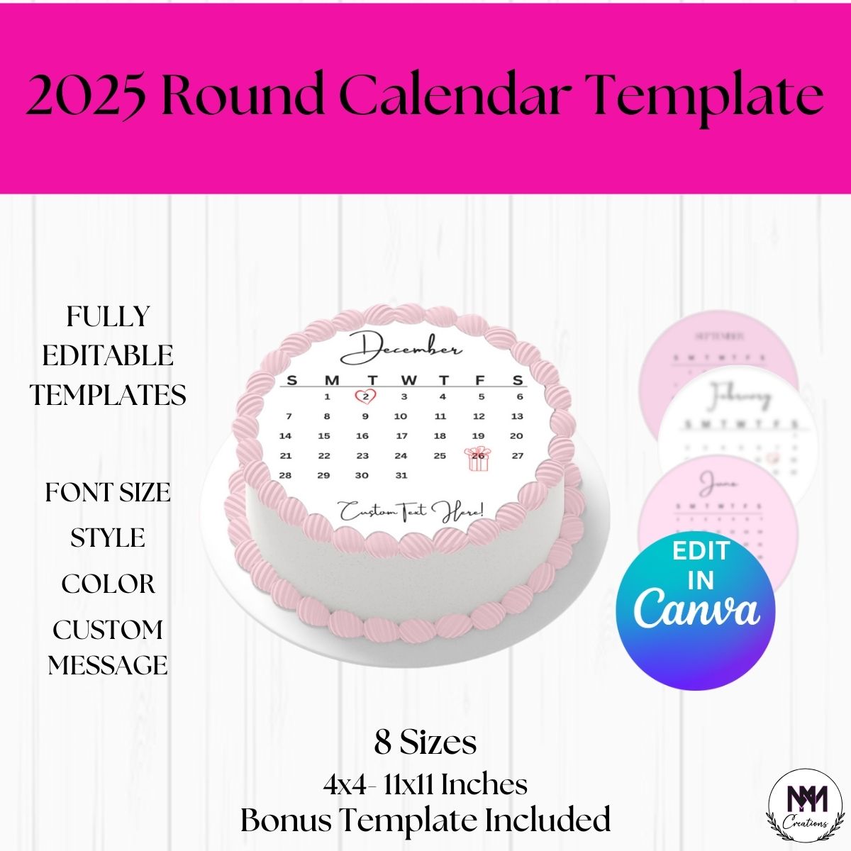 2025 Round Calendar Template